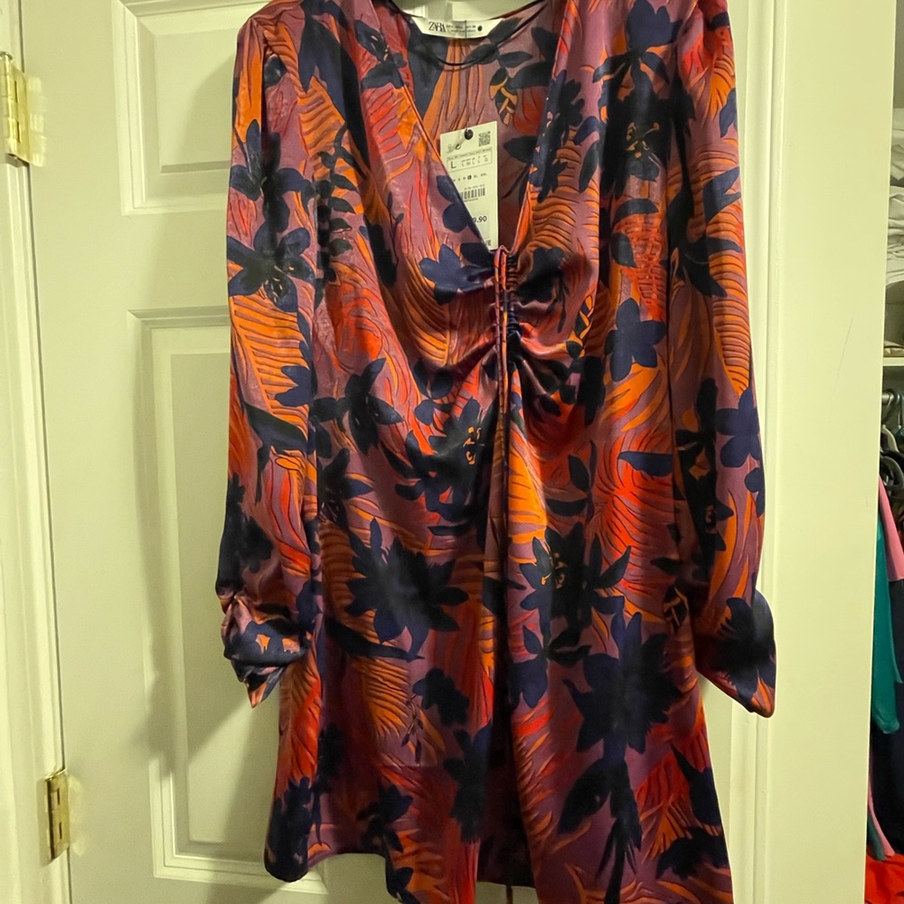 Zara Sexy Purple and Fushia Pink v neck dress - L